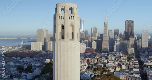 Aerial View of the Coit Tower and San Francisco Skyline in Background