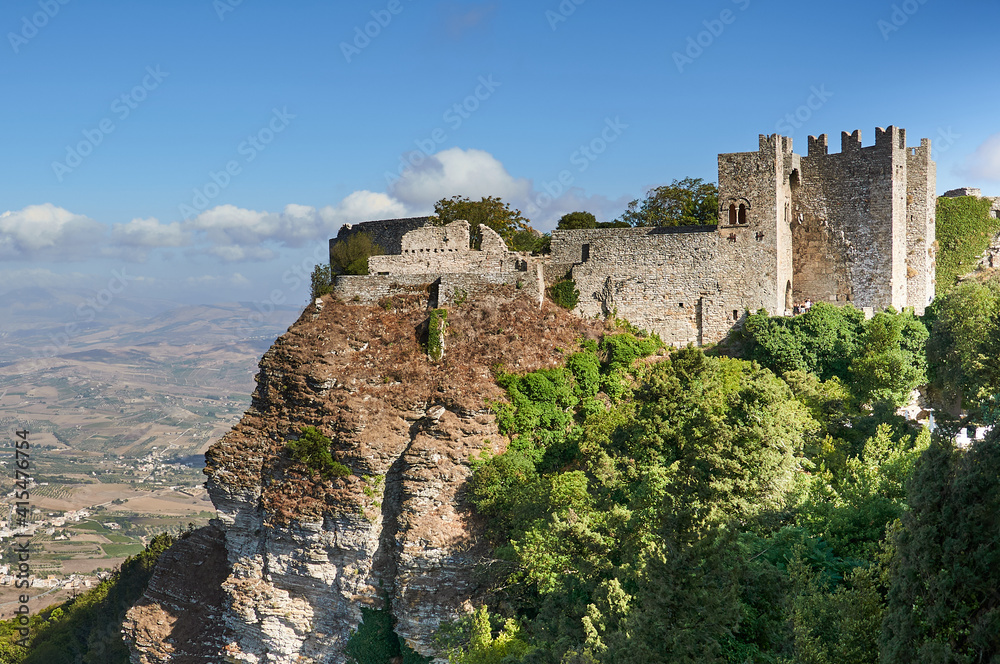 Tourists visit the Castello di Venere, is a medieval and Norman castle located in Erice, Trapani, Sicily, Italy