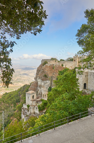 Tourists visit the Castello di Venere, is a medieval and Norman castle located in Erice, Trapani, Sicily, Italy