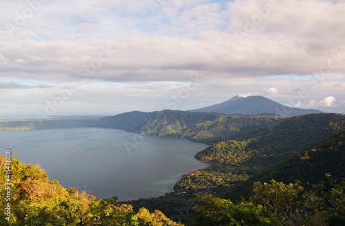 Beautiful view of Laguna de Apoyo and Mombacho volcano at mirador de catarina, Nicaragua