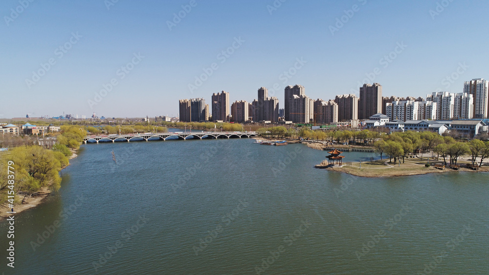 Waterfront City, architectural scenery, aerial photos, North China
