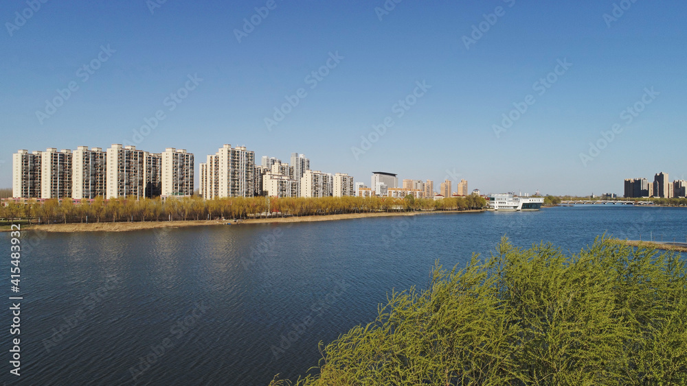 Obraz premium Waterfront City, architectural scenery, aerial photos, North China