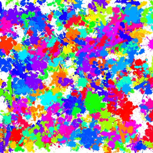 Painted splatter graphic background, with vivid colors. 