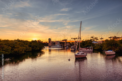 Boats at anchor in a cove in Jupiter Florida. photo