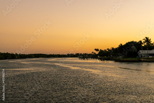 the intercoastal waterway at sunset in florida.