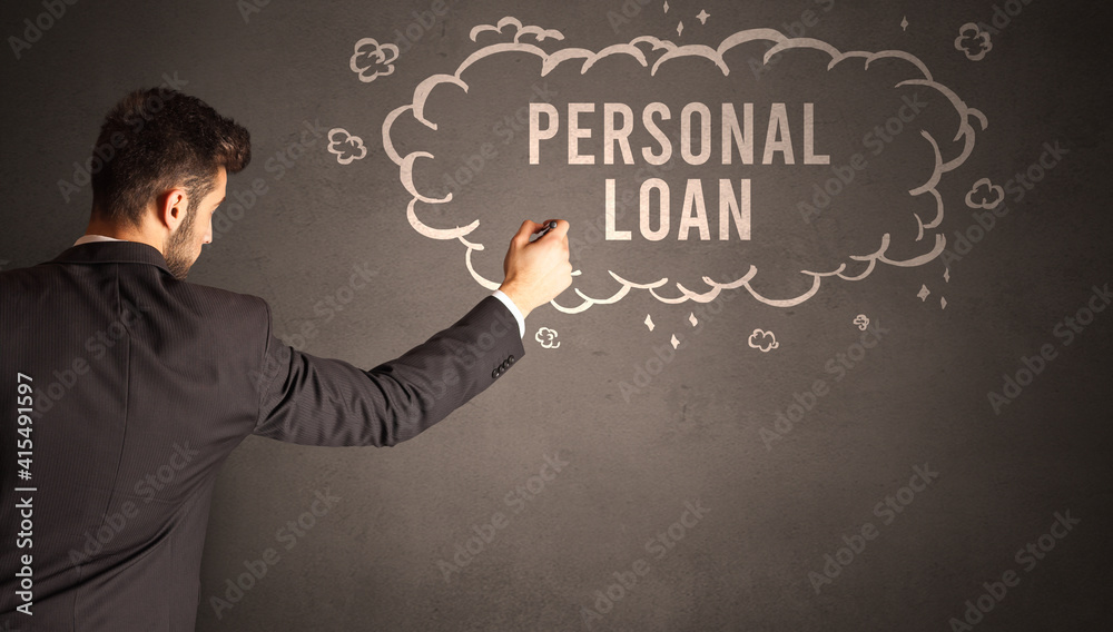businessman drawing a cloud with PERSONAL LOAN inscription inside, modern business concept businessman drawing a cloud with PERSONAL LOAN inscription inside, modern business concept