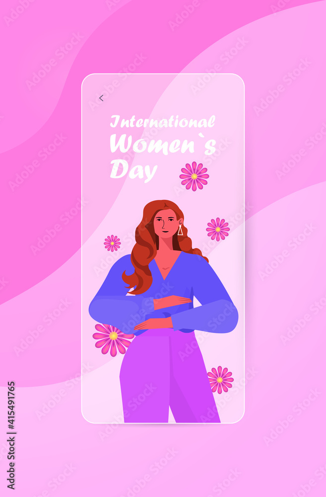 young girl celebrating international womens day 8 march holiday celebration concept portrait vertical vector illustration
