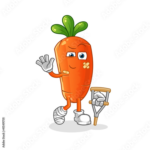 carrot sick with limping stick character. cartoon mascot vector