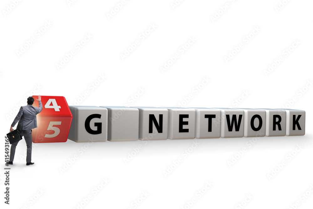 Businessman in transition from 4G to 5G Businessman in transition from 4G to 5G