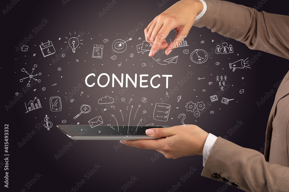 Close-up of a touchscreen with CONNECT inscription, social media concept Close-up of a touchscreen with CONNECT inscription, social media concept