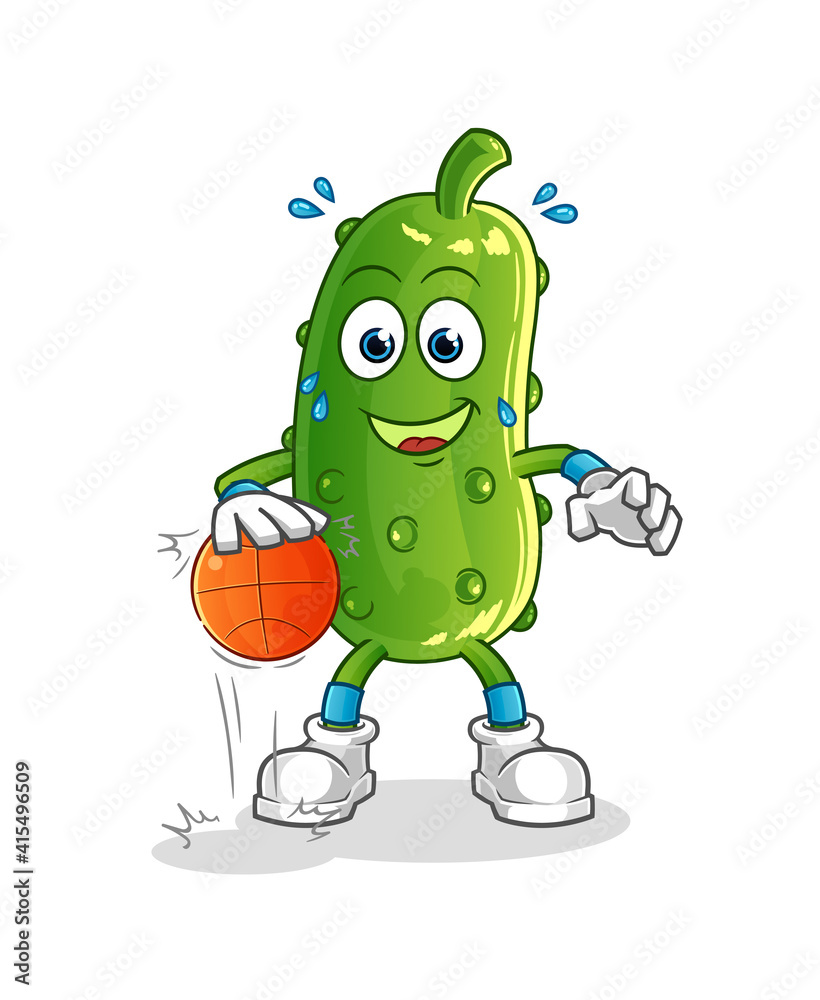 cucumber dribble basketball character. cartoon mascot vector cucumber dribble basketball character. cartoon mascot vector