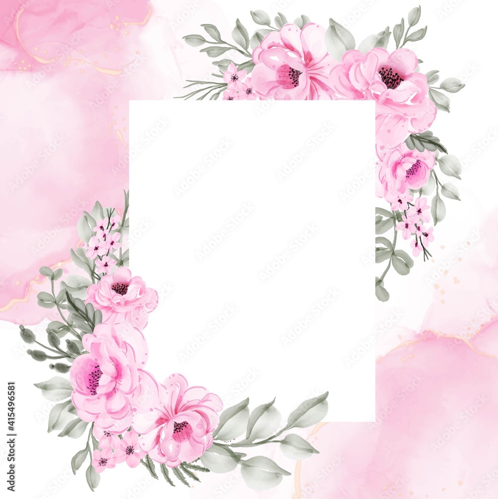 flower frame pink background illustration watercolor