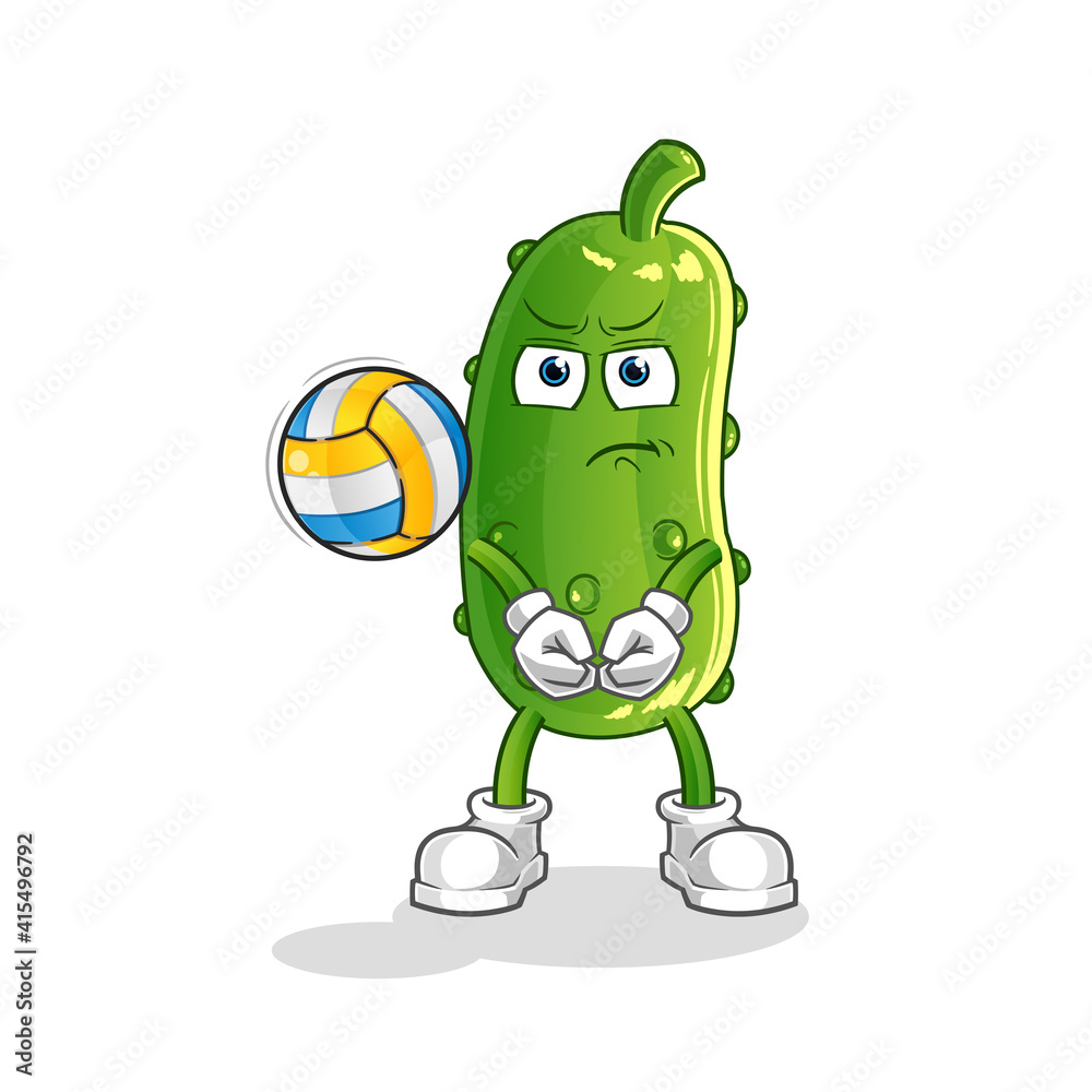 Obraz premium cucumber play volleyball mascot. cartoon vector