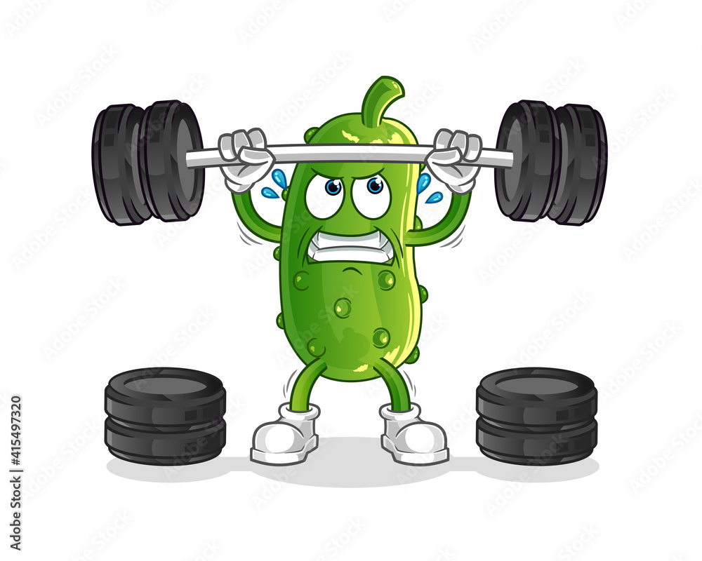 cucumber lifting the barbell character. cartoon mascot vector cucumber lifting the barbell character. cartoon mascot vector