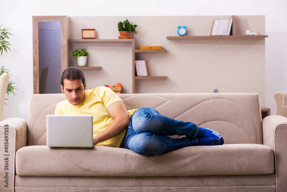 Young man student freelancer in teleworking concept