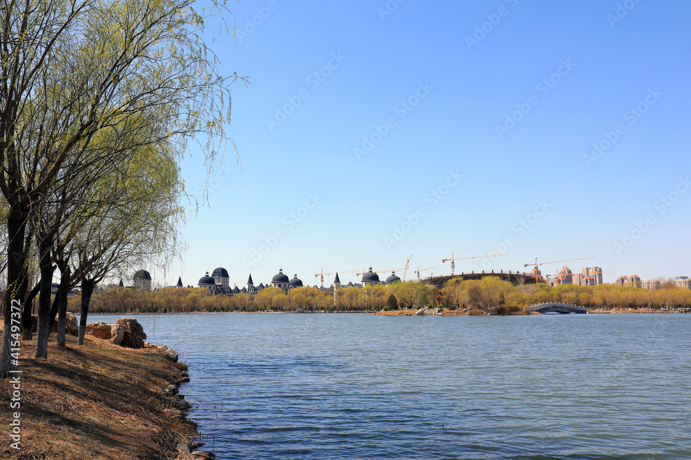 European style architecture in the lake, North China European style architecture in the lake, North China