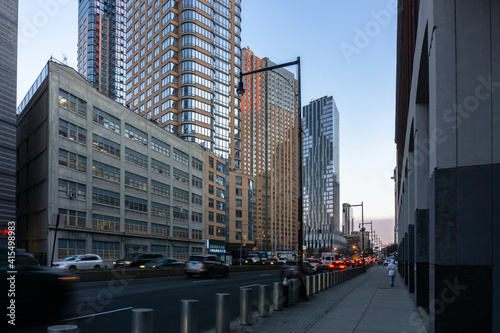 New York, USA - January 21, 2021: Street view of Flatbush Avenue in Brooklyn, New York with surrounding tall buildings