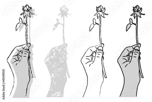一輪の薔薇を掴んでいる手のイラスト【4つのバリエーション】