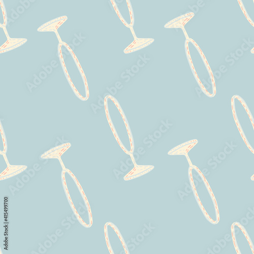 Minimalistic style seamless pattern with white colored circus ring silhouettes ornament. Light blue background.