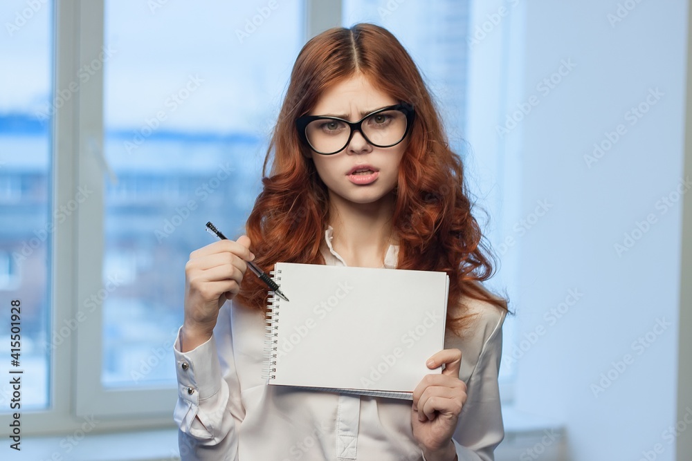 Business woman in white shirt office documents manager professional Copy Space Business woman in white shirt office documents manager professional Copy Space