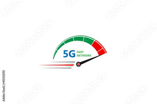 5G logo network speed technology illustration in isolated white background, broadband telecommunication wireless internet concept