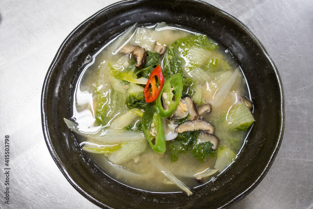 Korean traditional food winter cabbage miso soup. bean paste soup. Korean traditional food winter cabbage miso soup. bean paste soup.