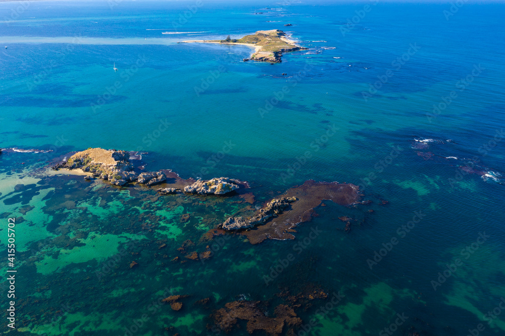Aerial view Penguin and Seal Island at Point Peron in Rockingham, Western Australia