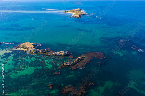 Aerial view Penguin and Seal Island at Point Peron in Rockingham, Western Australia