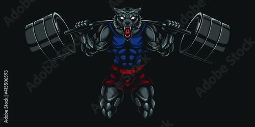 wolf gym ilustration, animal sports posters, sports brand logos. fitness logos