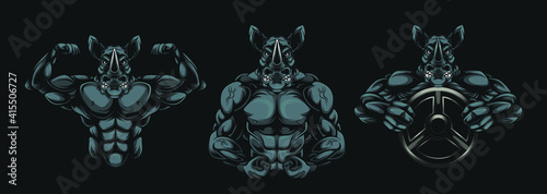 rhino muscle illustration, sports brand logo, t-shirt design