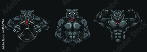 wolf gym ilustration, animal sports posters, sports brand logos. fitness logos