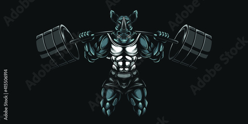 rhino muscle illustration, sports brand logo, t-shirt design