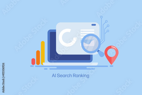 AI base SEO algorithm and website ranking strategy. Business intelligence software for search engine optimization. - Web banner concept. 