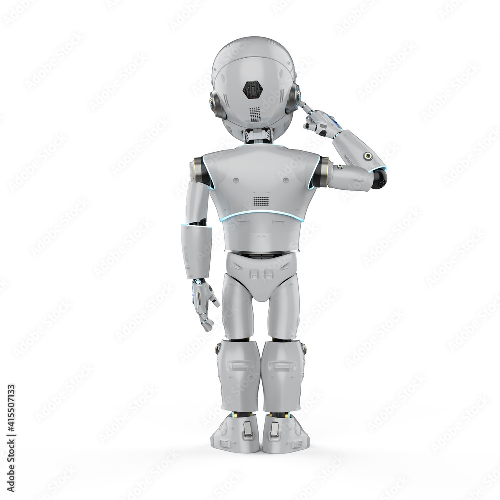 Cute robot with cartoon character think Cute robot with cartoon character think