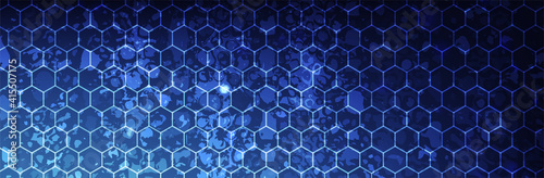 Hexagon background. Blue technology pattern. Futuristic backdrop. Hex vector illustration 