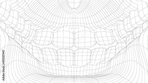 Wire-frame 3D teeth close up. Inside mouth