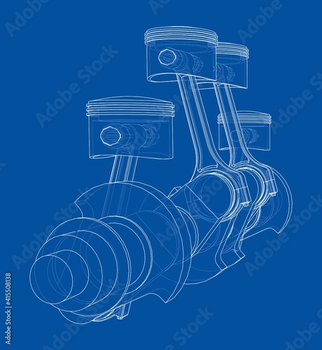 Engine crankshaft with pistons outline. Vector