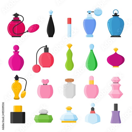 Perfume bottles icons set isolated on white background vector illustration