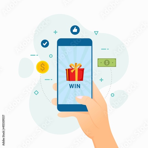 Winner won the money in the application design concept vector illustration
