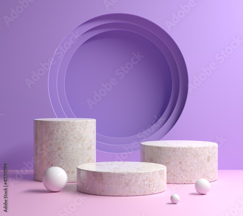 Fototapeta Naklejka Na Ścianę i Meble -  Modern Minimal Mockup Podium Set With Pastel Purple And Pink Color Abstract Background 3d Render