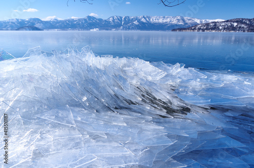 beautiful ice on the lake, Lake Kussharo in Hokkaido, Japan 厳冬の北海道屈斜路湖