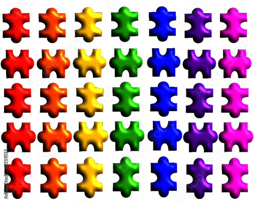 3D Puzzle Pieces in Rainbow Stripes