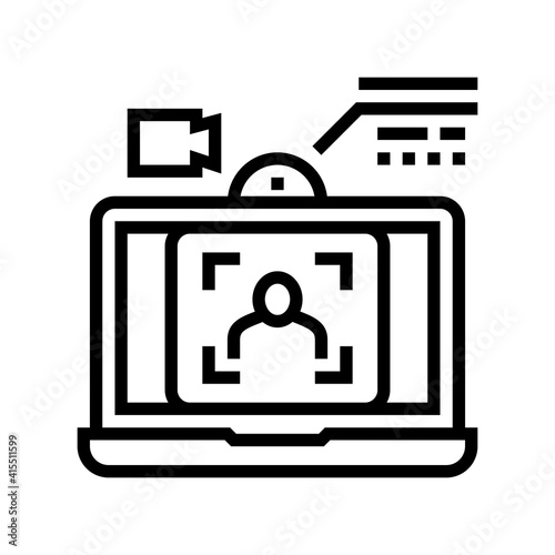 laptop video camera face id line icon vector. laptop video camera face id sign. isolated contour symbol black illustration