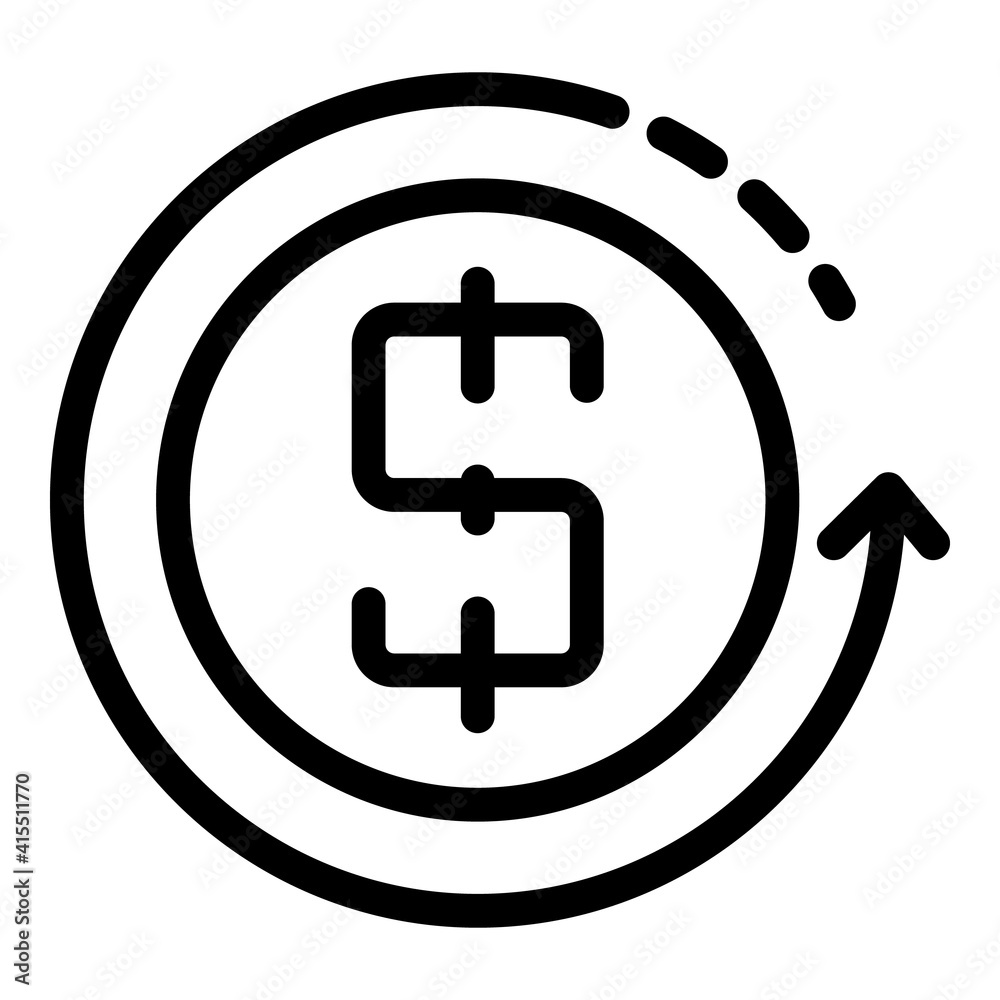 Dollar refresh icon. Outline dollar refresh vector icon for web design isolated on white background