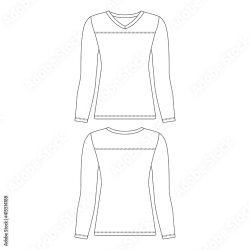 Template v- neck long sleeve football jersey women vector illustration flat sketch design outline