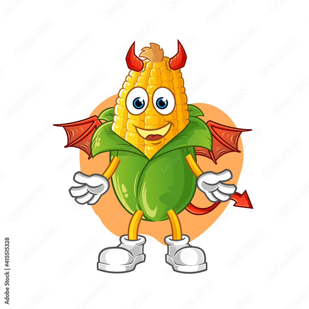 corn demon with wings character. cartoon mascot vector corn demon with wings character. cartoon mascot vector