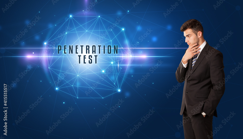 Businessman thinking about security solutions with PENETRATION TEST inscription Businessman thinking about security solutions with PENETRATION TEST inscription