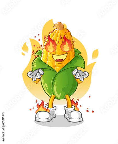 corn on fire mascot. cartoon vector