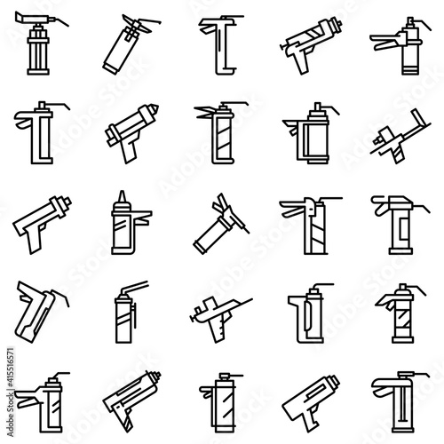 Silicone caulk gun icons set. Outline set of silicone caulk gun vector icons for web design isolated on white background