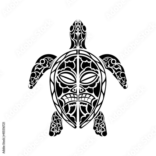 Polynesian style turtle tattoo. Maori mask pattern. Vector illustration.
